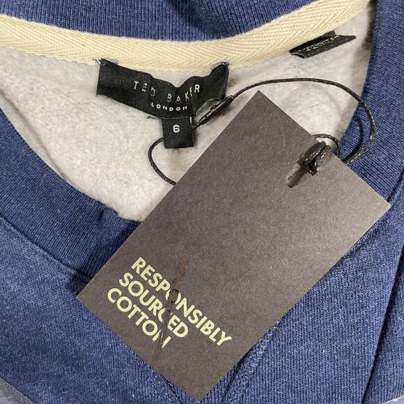 Ted Baker NWT Blue LS Varsity 'T' Sweatshirt Size 6 US XXL Preppy Organic Cotton - Picture 7 of 11